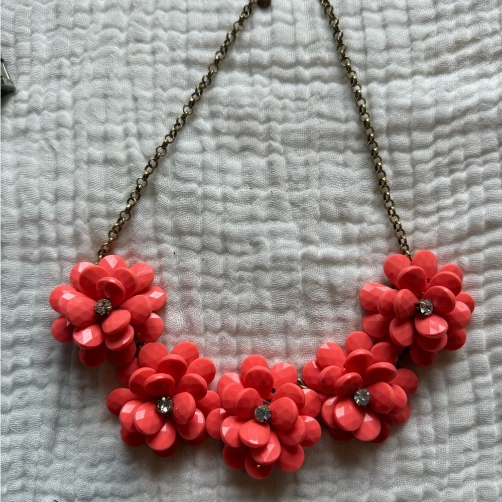 J. Crew Factory Coral Floral Statement Necklace